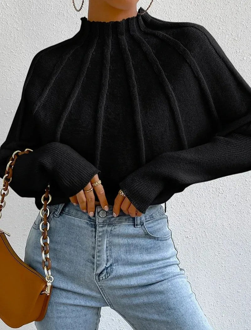 Mock Neck Long Sleeve Pintuck Sweater 6