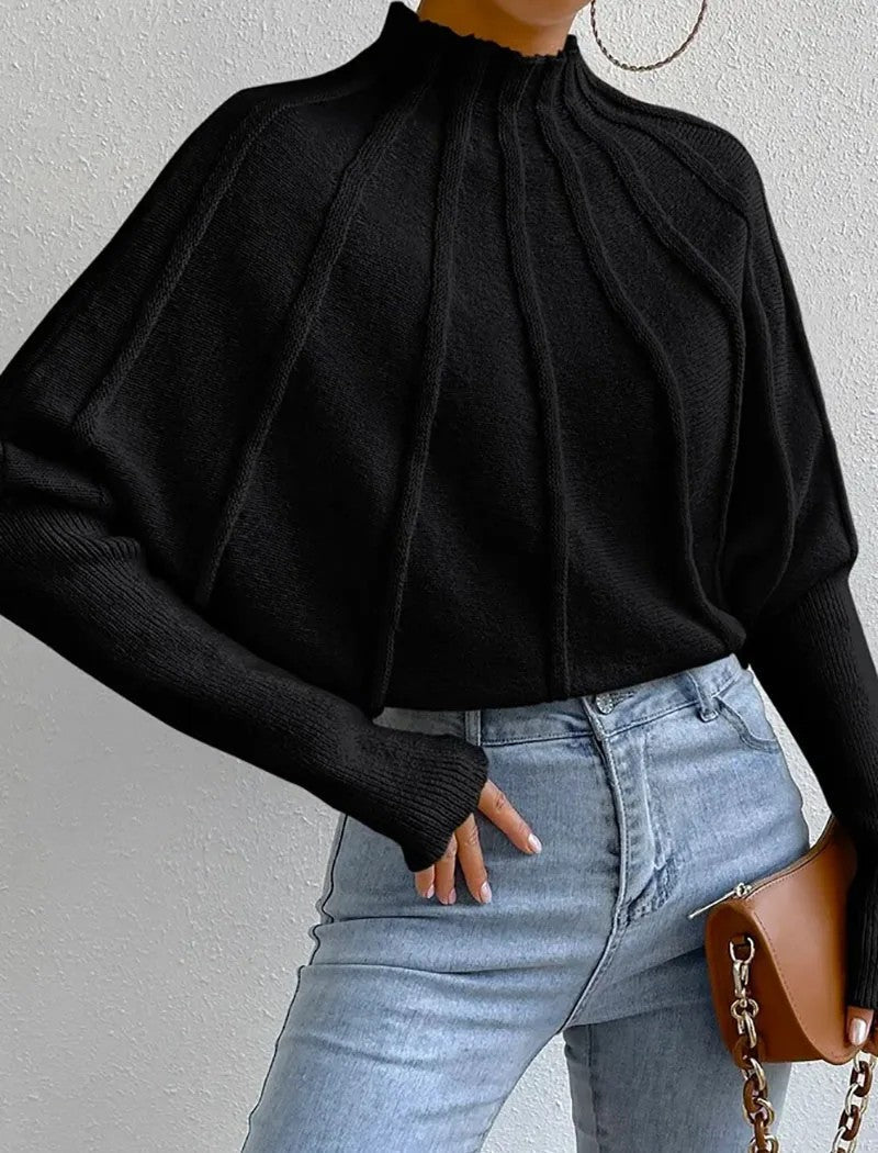 Mock Neck Long Sleeve Pintuck Sweater 8