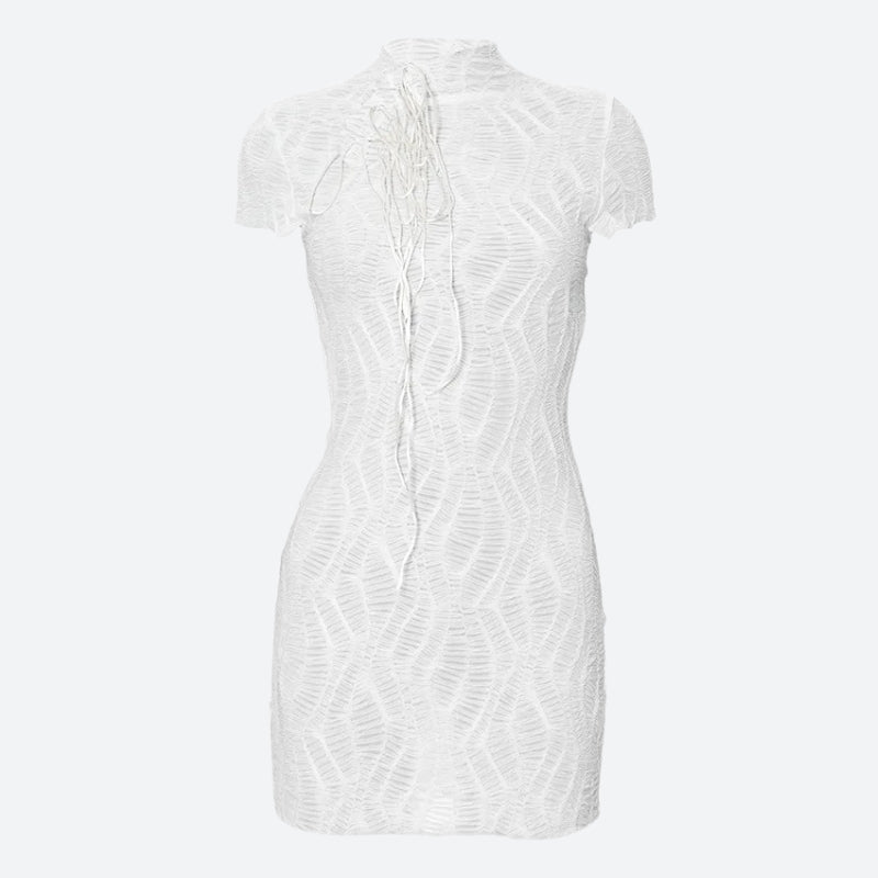 Wrinkled Lace Up Mini Dress - View 2
