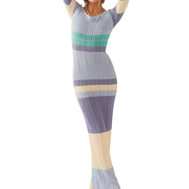 Fernanda Off Shoulder Striped Knit Maxi Dress - View 7