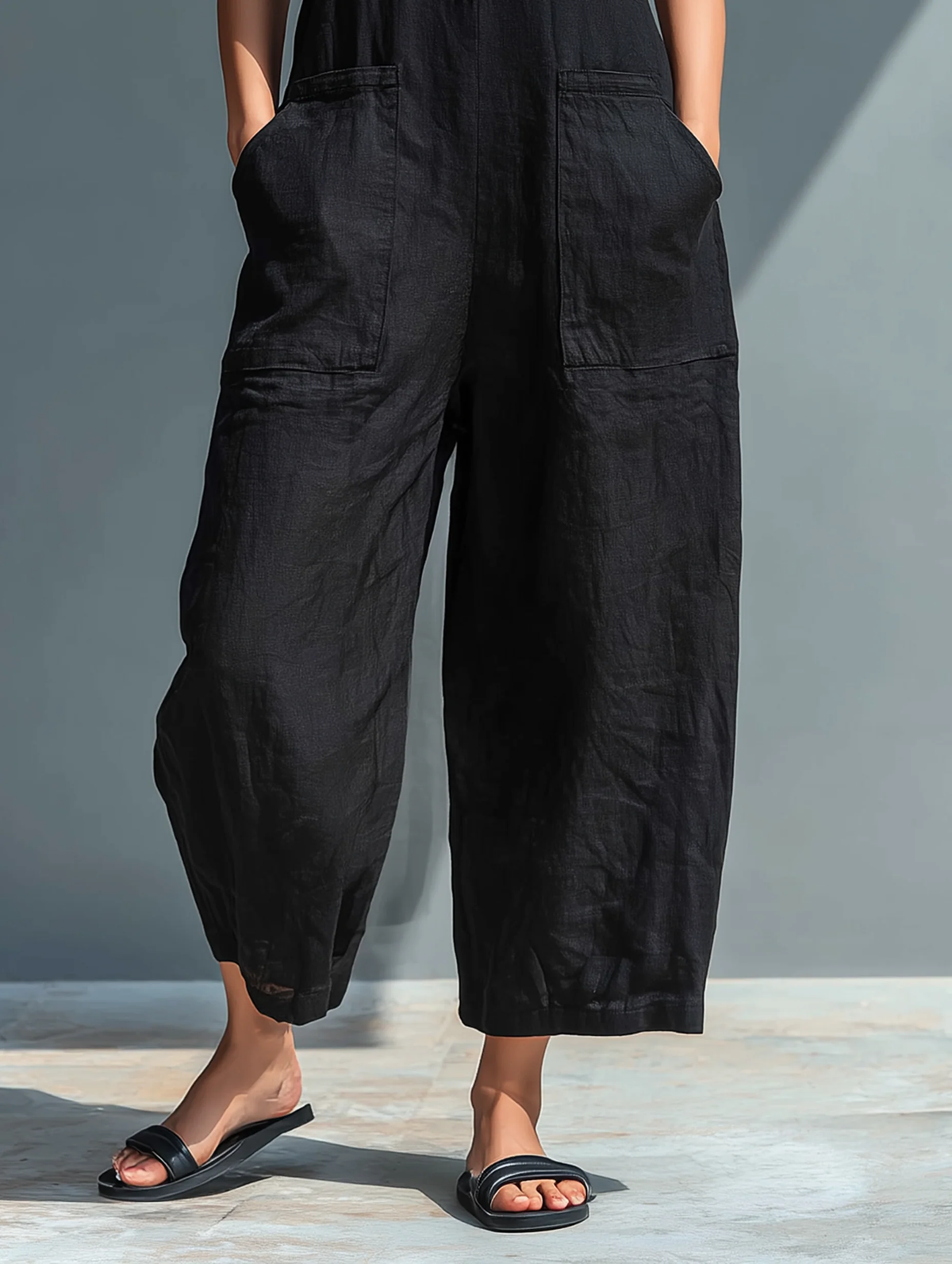 Button Front Sleeveless Wide Leg Pocket Jumpsuit 4