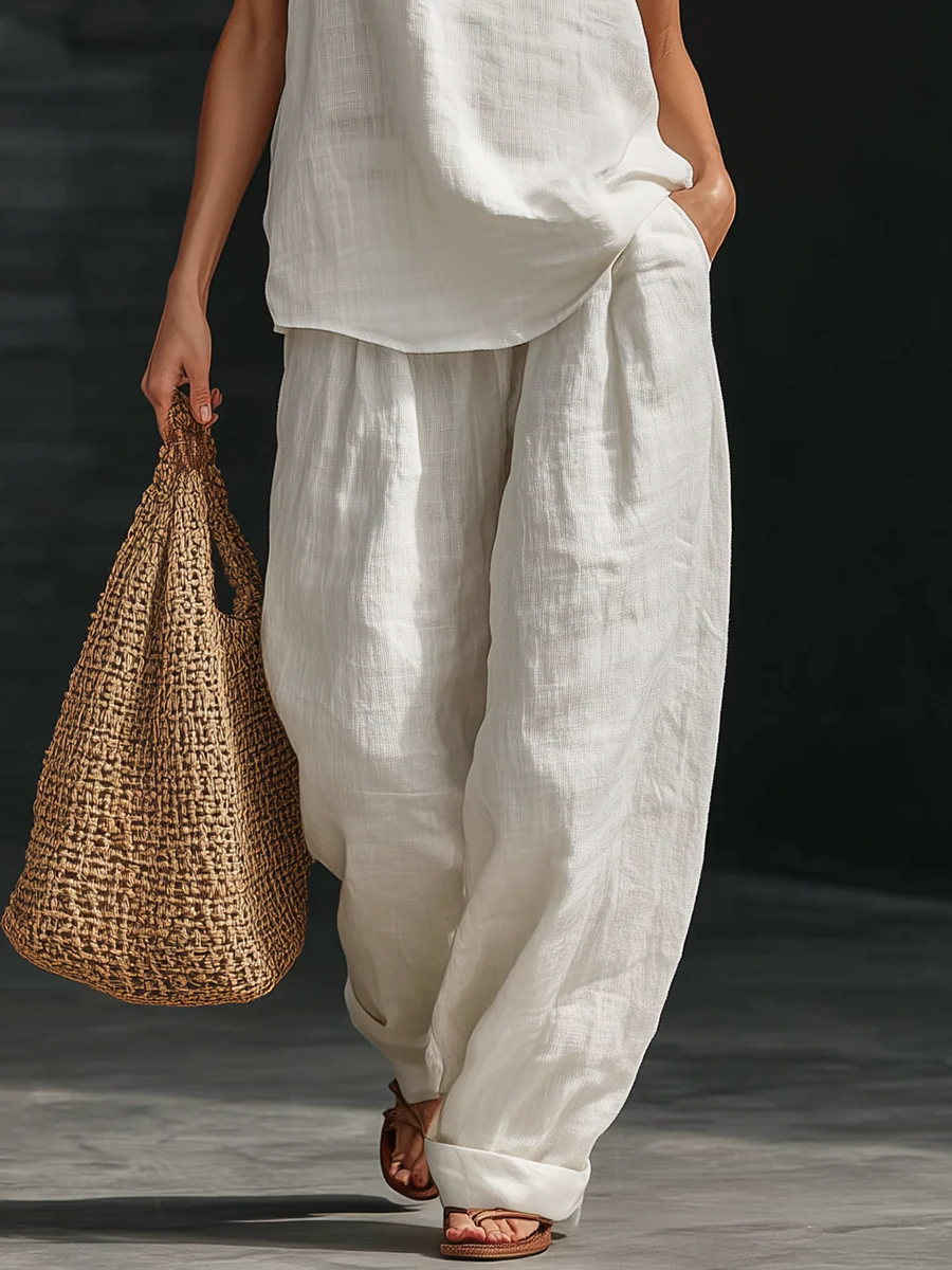 Halter Deep V-Neck Sleeveless Top and Wide Leg Pants Two Piece Set 7