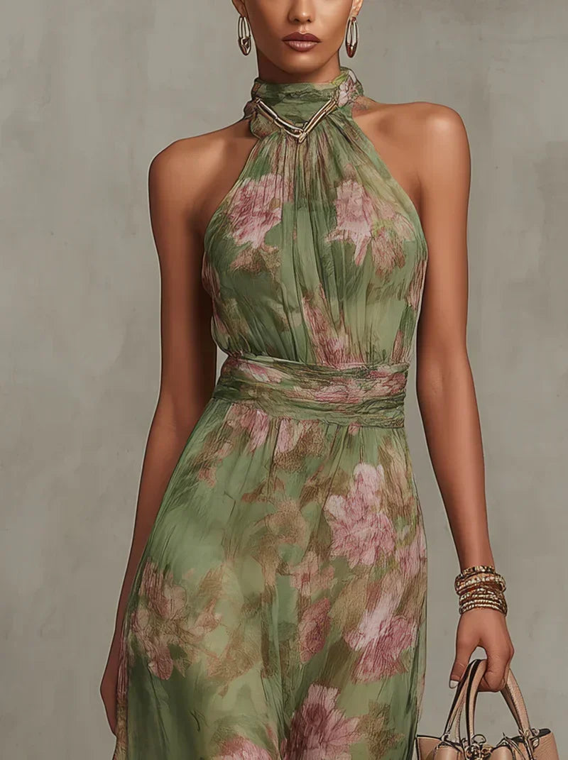 Floral Halter Neck Sleeveless Maxi Dress 3