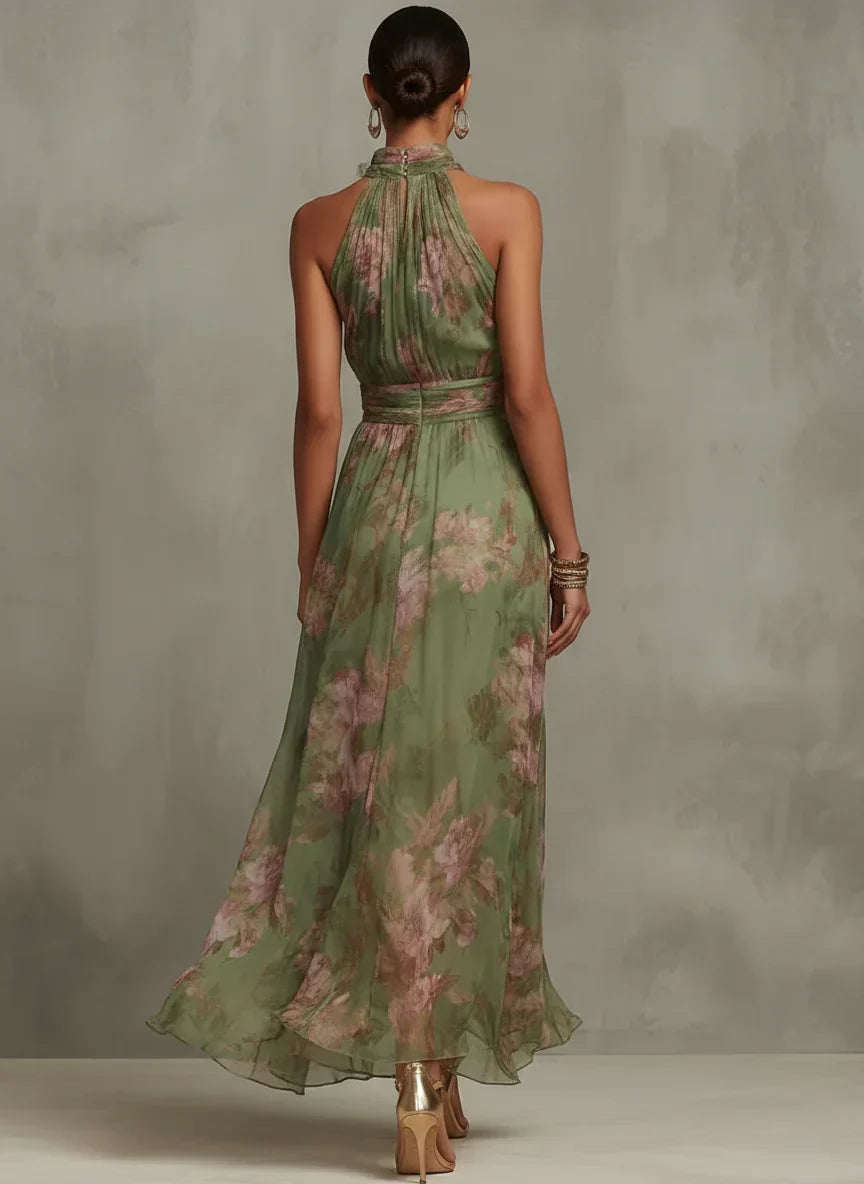 Floral Halter Neck Sleeveless Maxi Dress 2