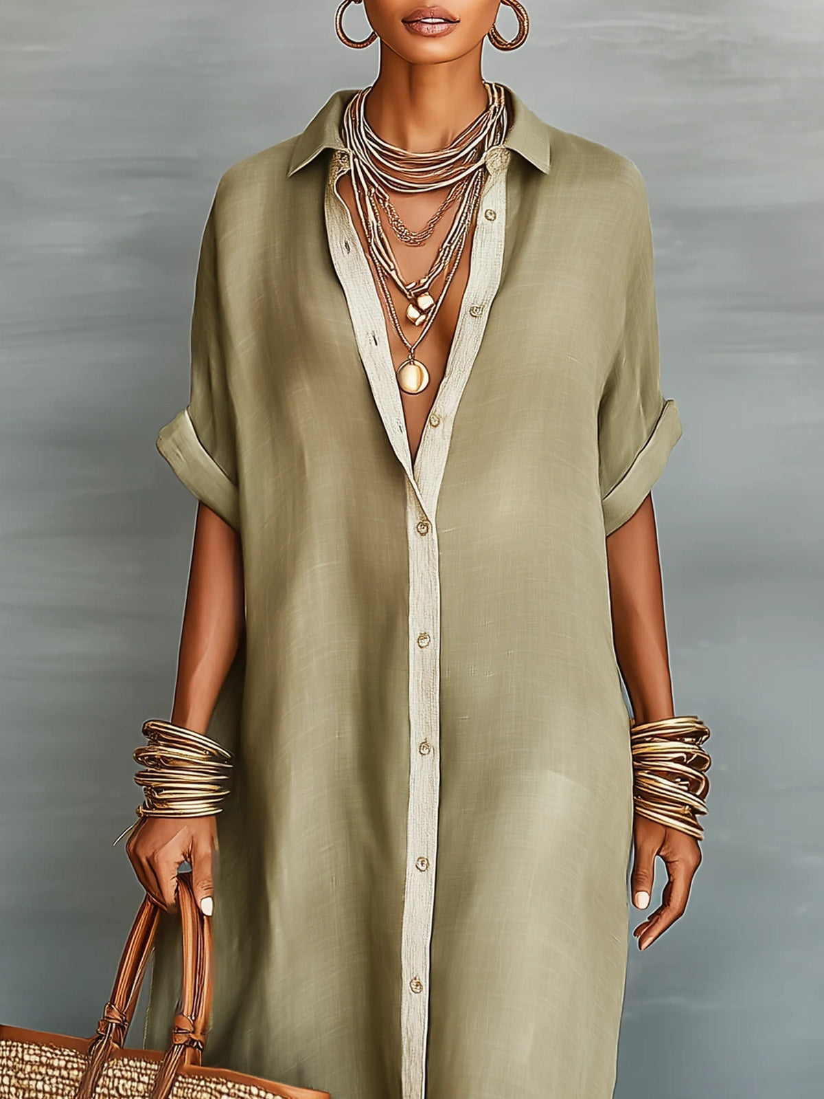 Button Front Collared Long Sleeve Maxi Shirt Dress 3