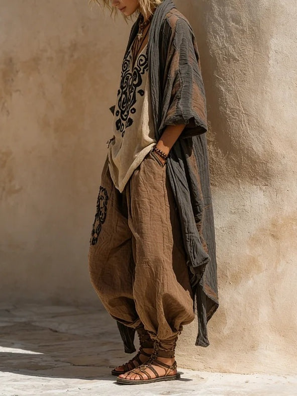 Embroidered Tank Harem Pants and Duster Three Piece Set 6