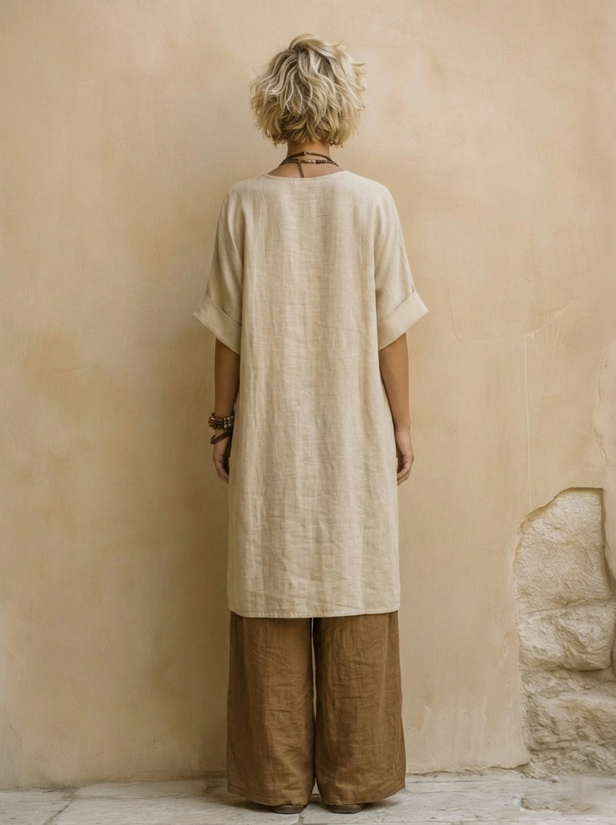 Embroidered Tunic Wide Leg Pants and Duster Three Piece Set 3