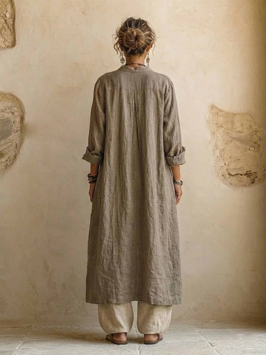 Longline Duster Printed Top and Wide Leg Pants Three Piece Set 2