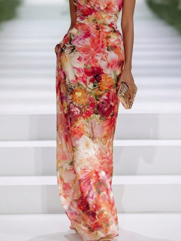 Floral Print Halter Neck Sleeveless Maxi Dress 4