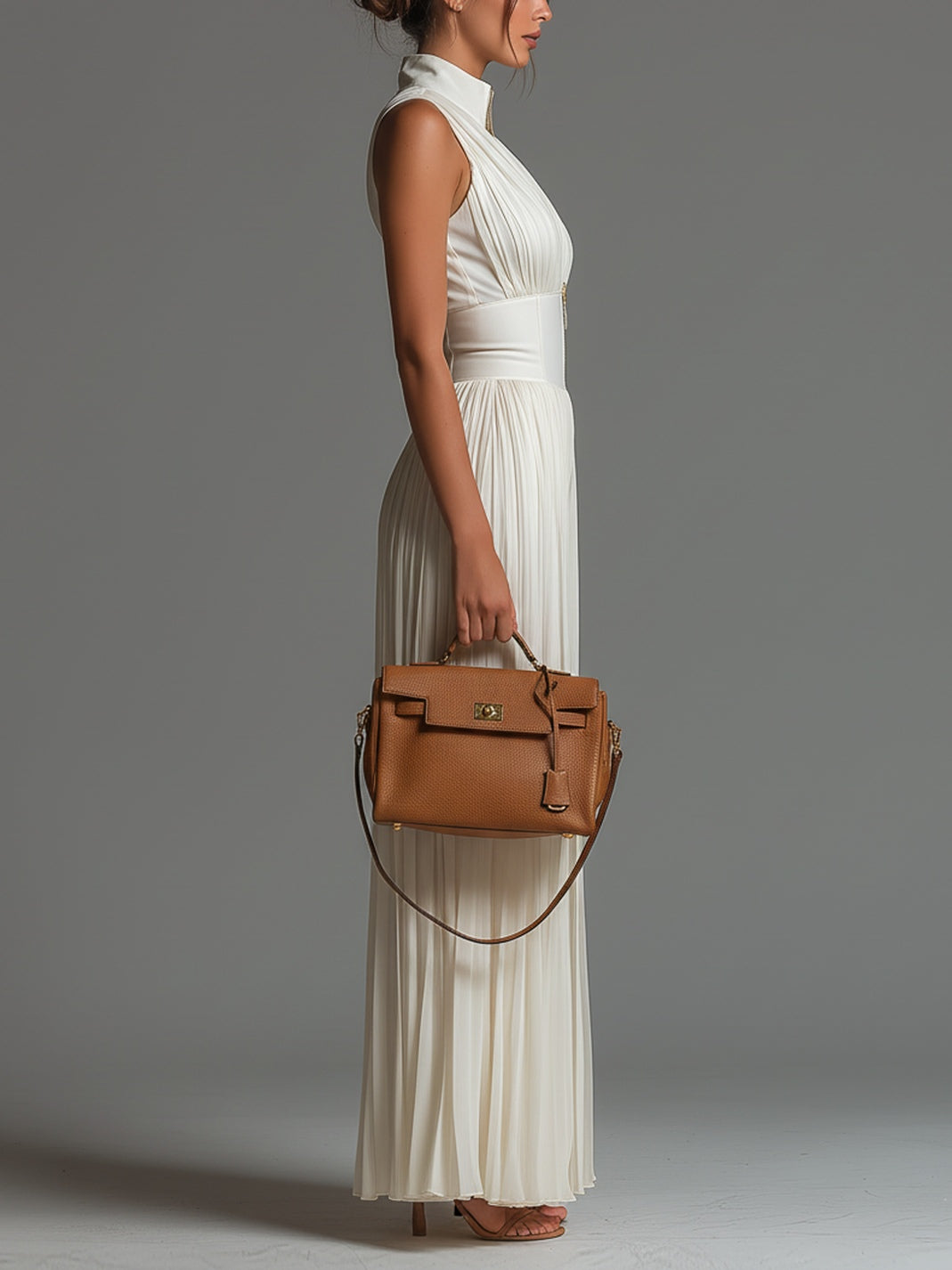 High Neck Sleeveless Zip Front Pleated Wide Leg Jumpsuit 2