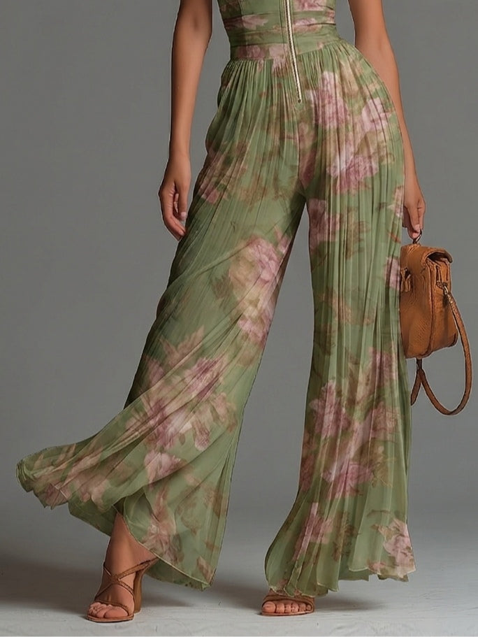 Floral Print Deep V-Neck Sleeveless Wide Leg Jumpsuit 4