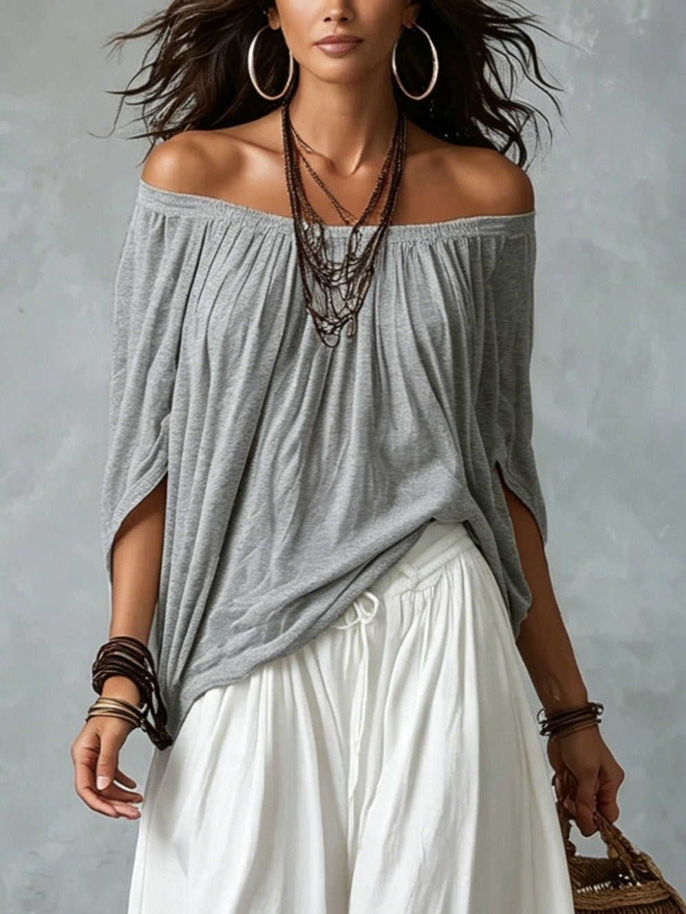 Off Shoulder Top and Wide Leg Pants Two Piece Set 3