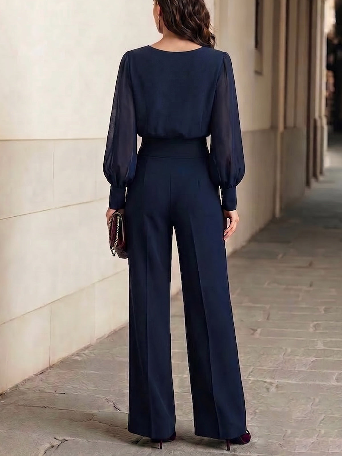 Ruffle V-Neck Long Sleeve Wide Leg Jumpsuit 2