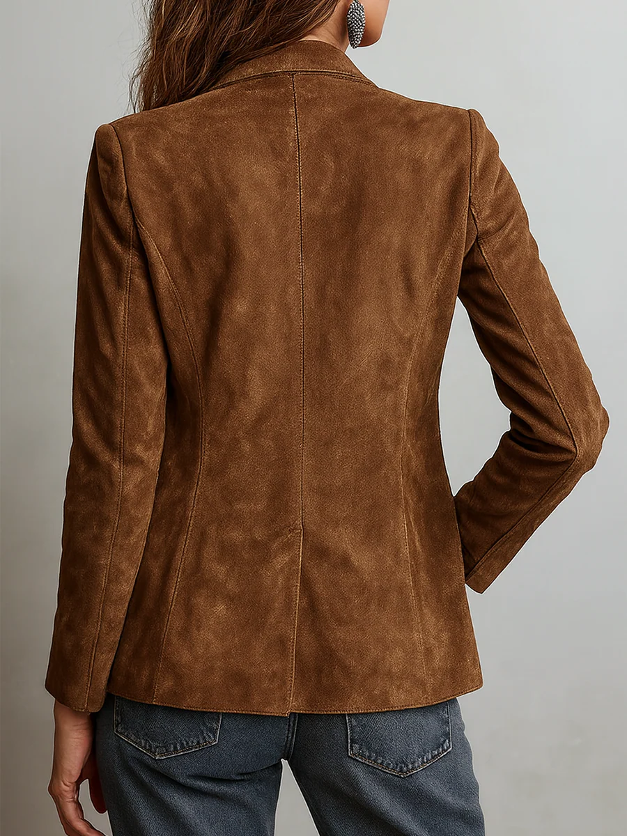 Notch Lapel Suede Look Button Front Blazer 2