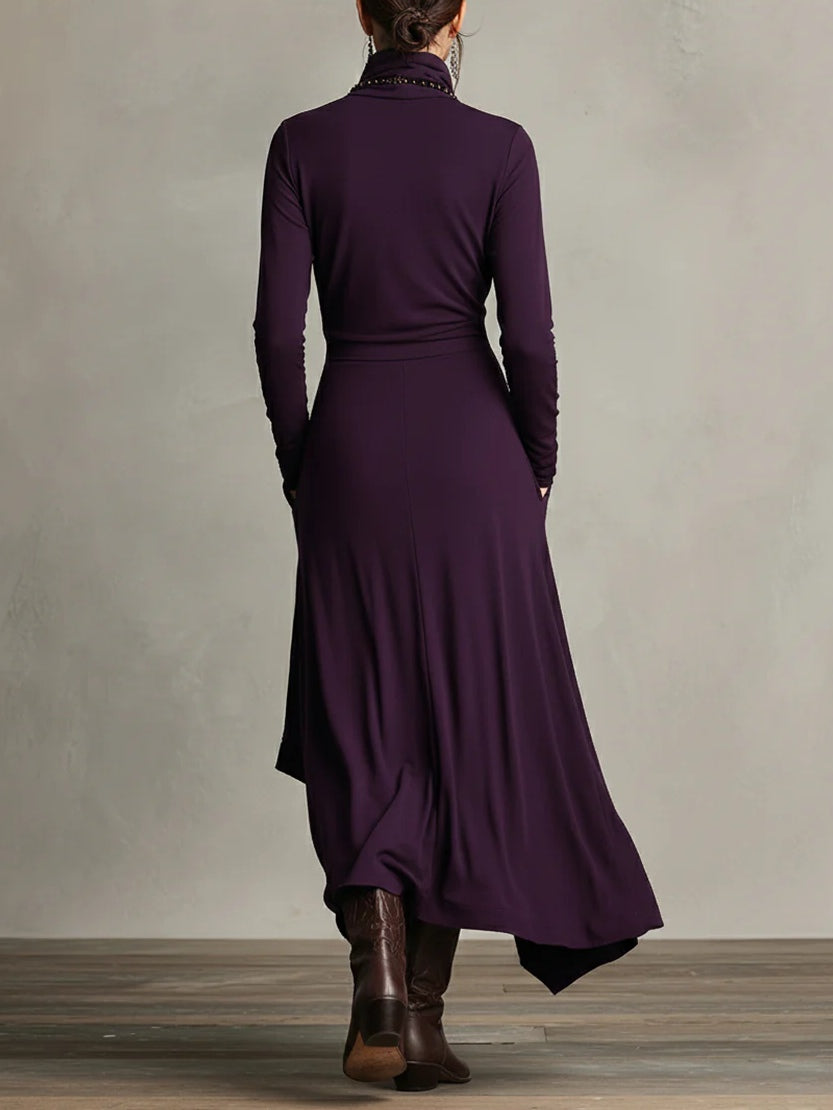 Turtleneck Long Sleeve Draped Ruffle Maxi Dress 3