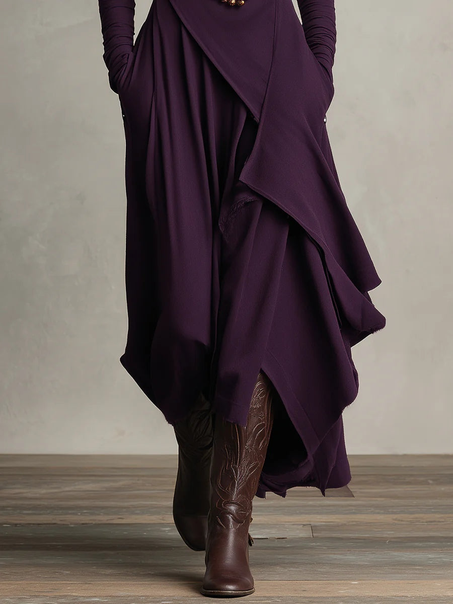Turtleneck Long Sleeve Draped Ruffle Maxi Dress 6