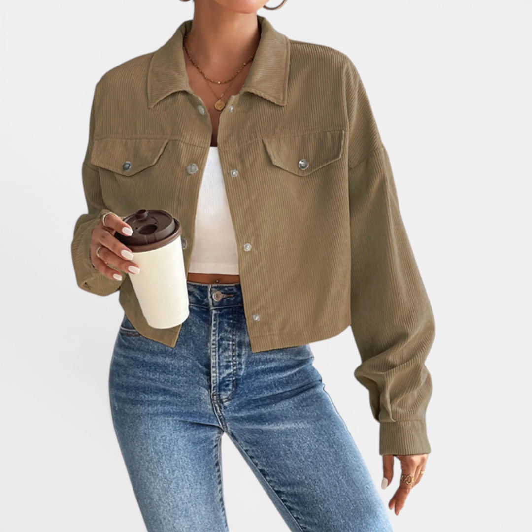 Button Front Chest Pocket Corduroy Cropped Shirt Jacket 5
