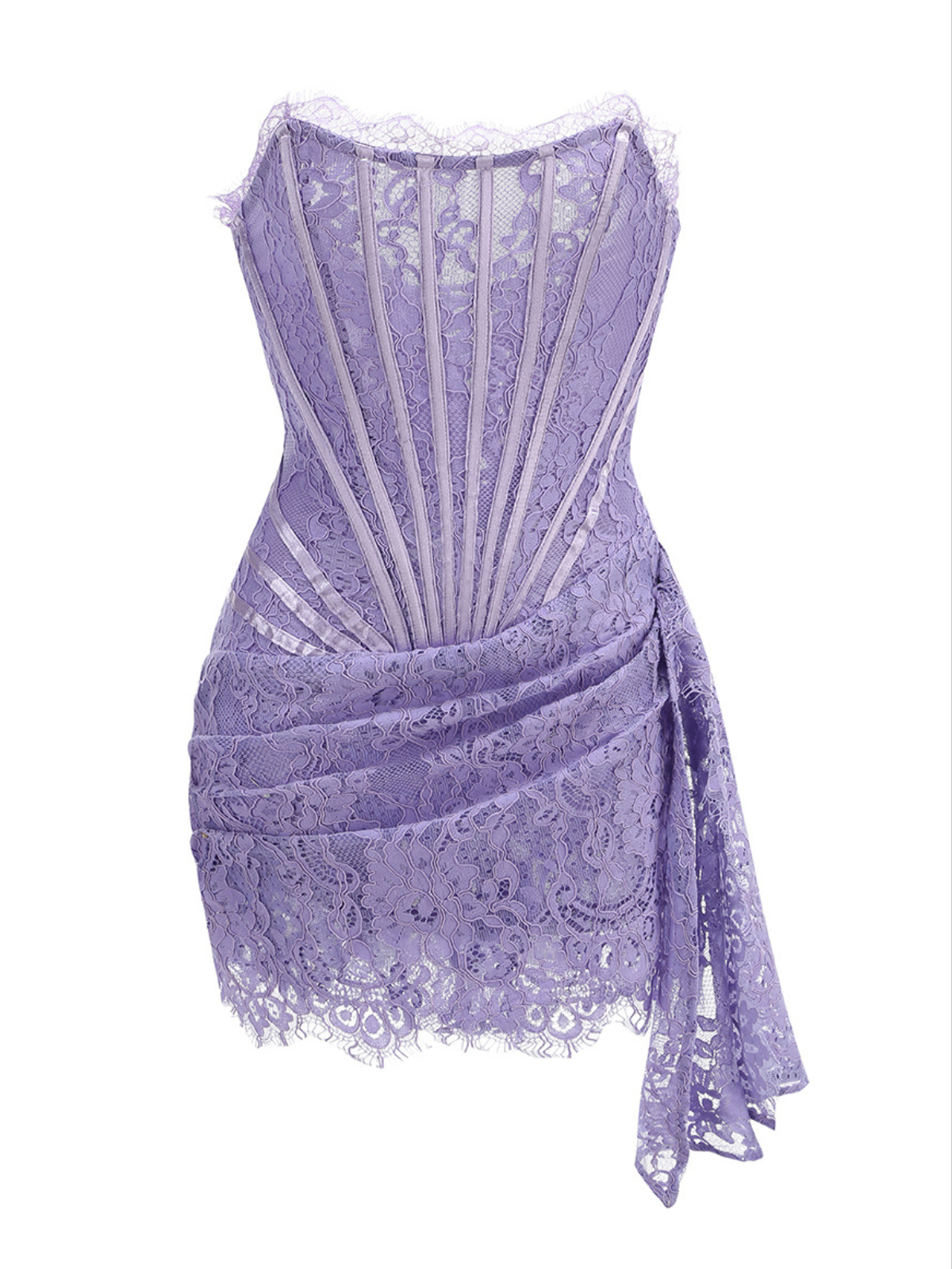 Strapless Lace Dress In Lilac