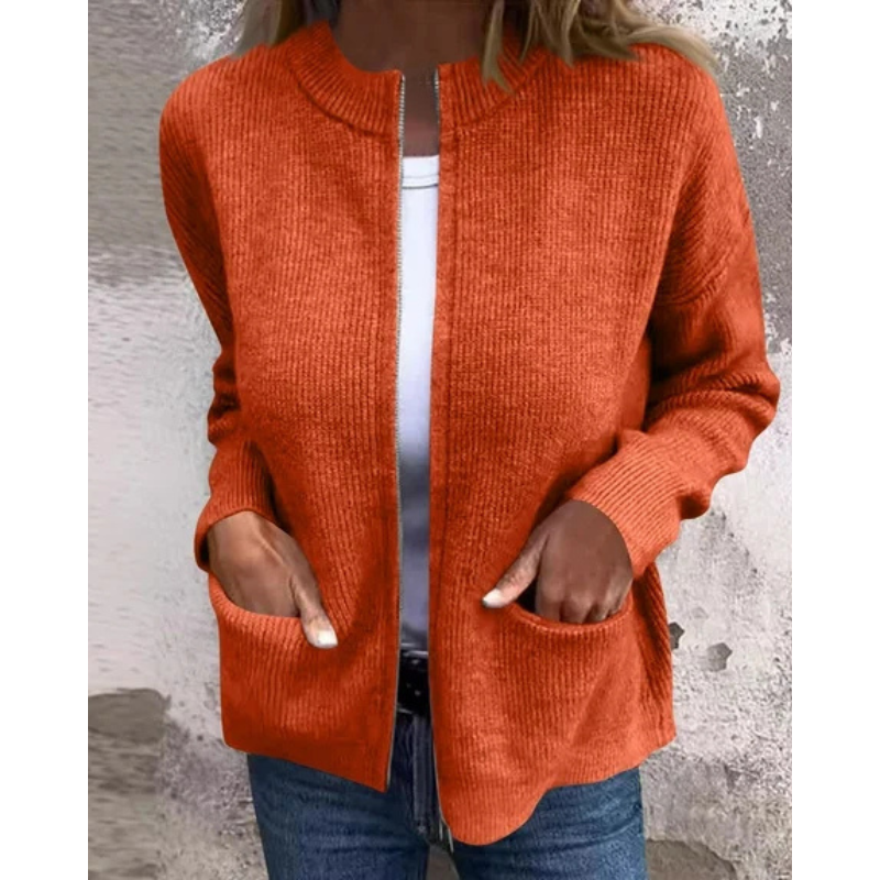 Ribbed Knit Zip Front Pocket Cardigan 5