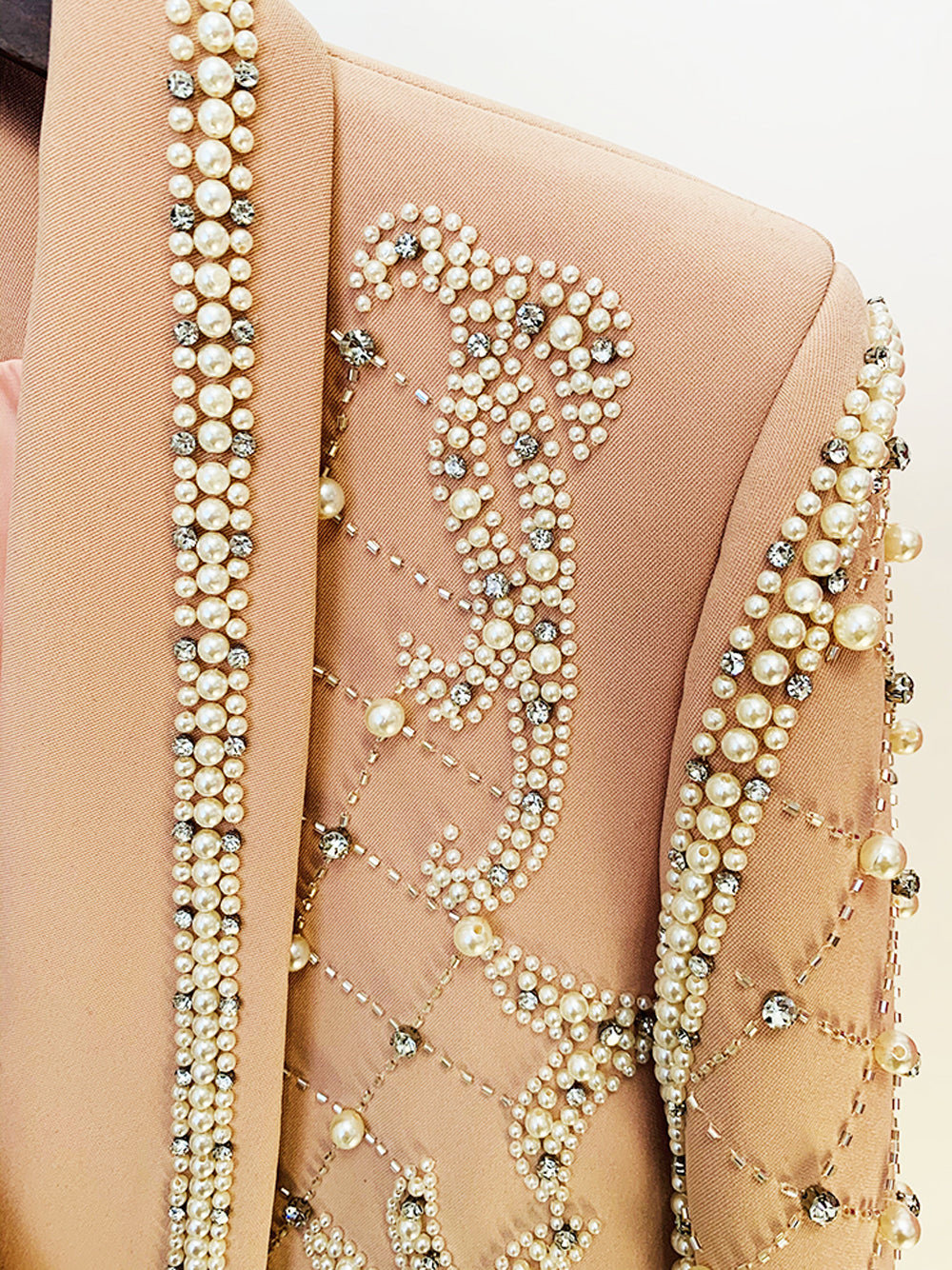 Pearl Rhinestone Beaded Deep V-Neck Long Sleeve Blazer Mini Dress - View 13