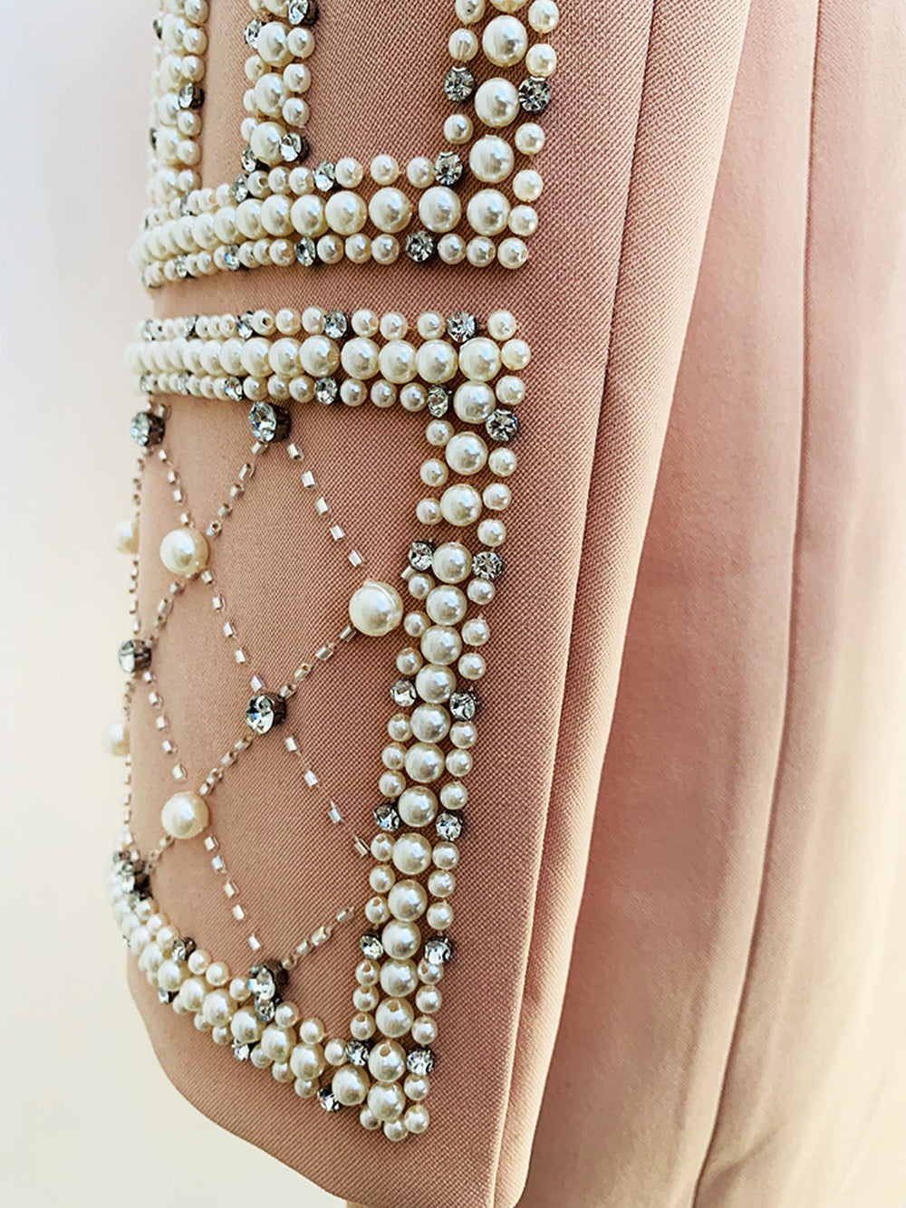 Pearl Rhinestone Beaded Deep V-Neck Long Sleeve Blazer Mini Dress - View 12