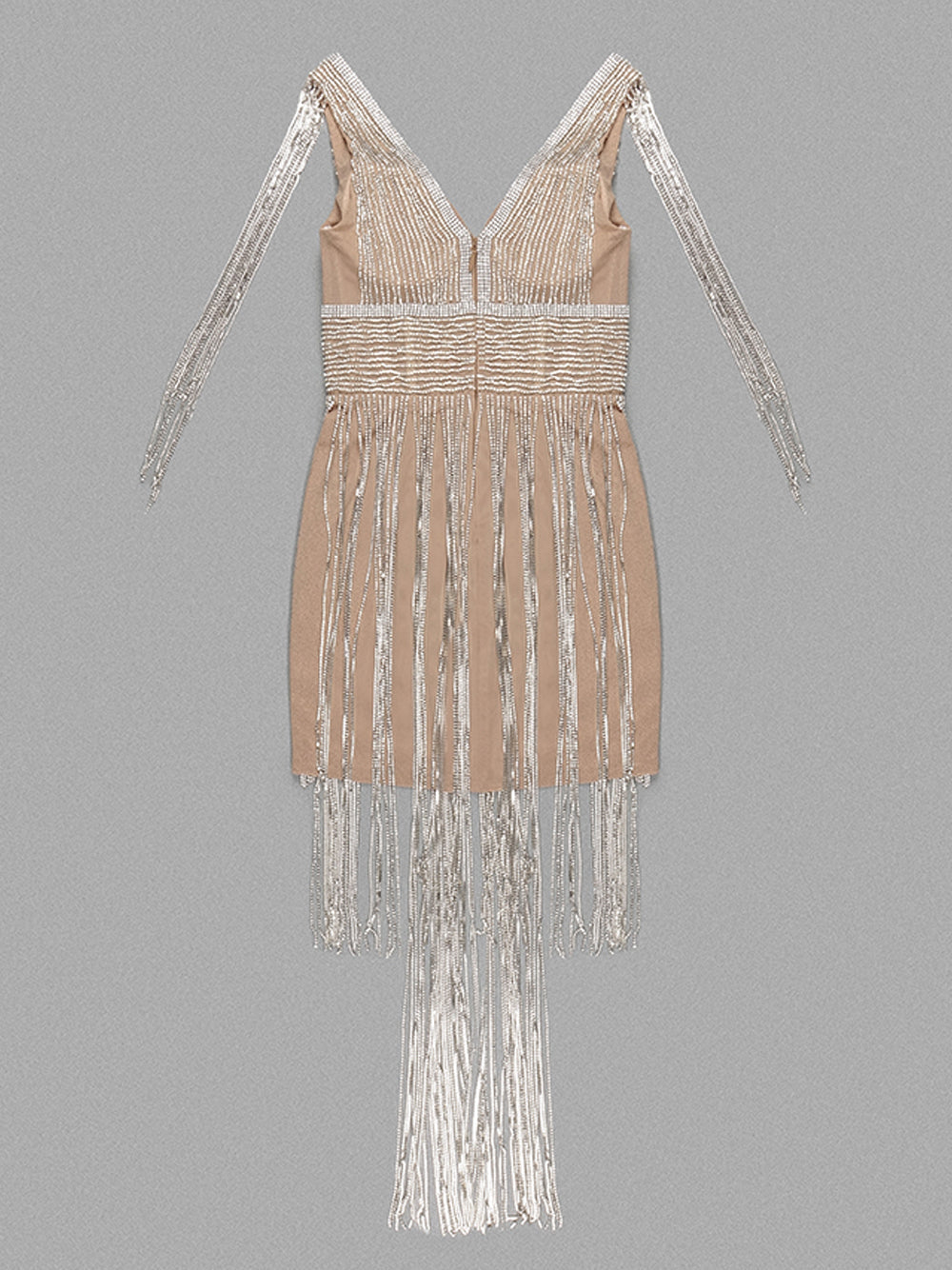 Rhinestone Deep V-Neck Sleeveless Long Fringe Bodycon Mini Dress - View 5