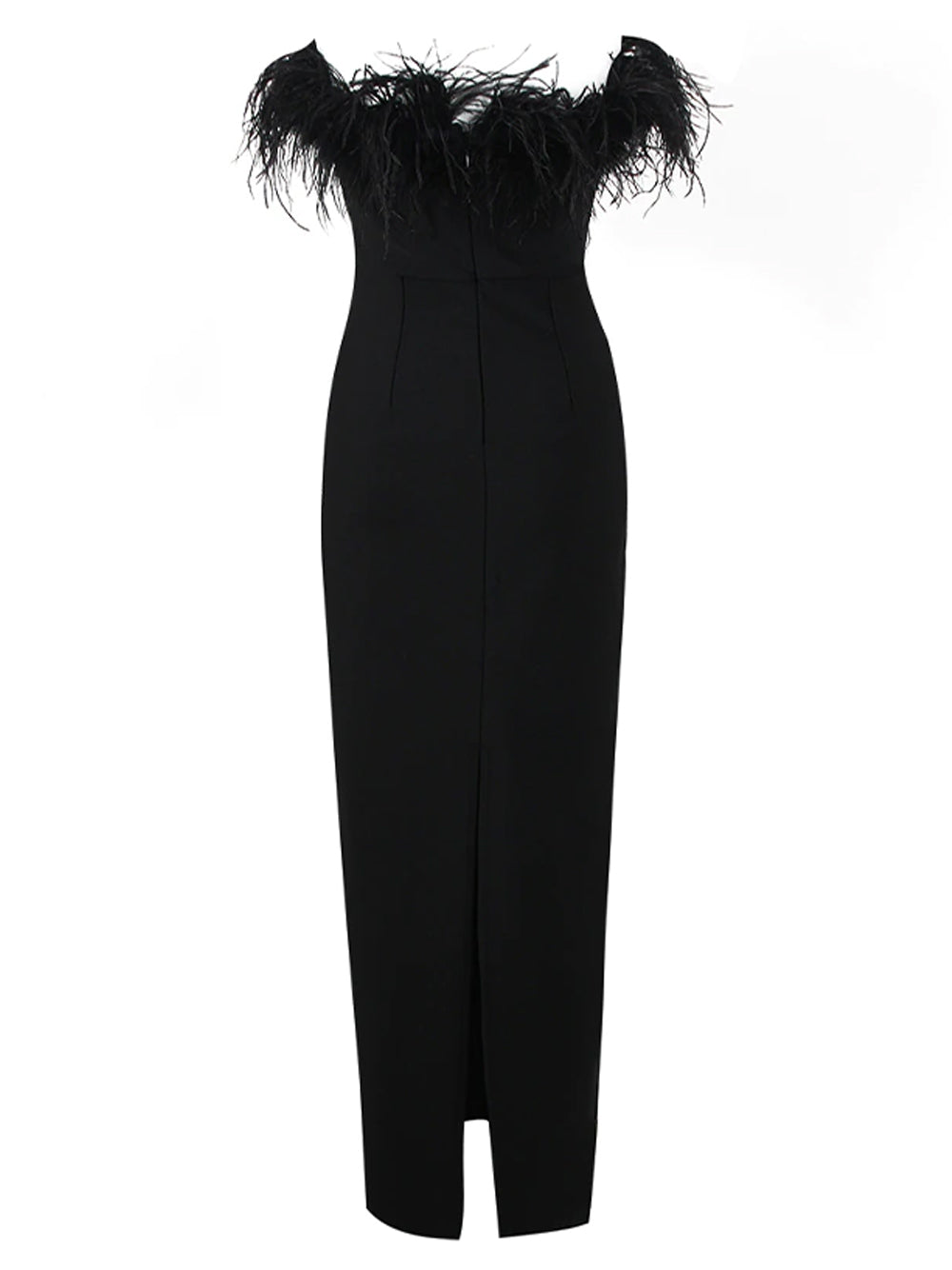 Off Shoulder Feather Trim Column Midi Dress - View 2