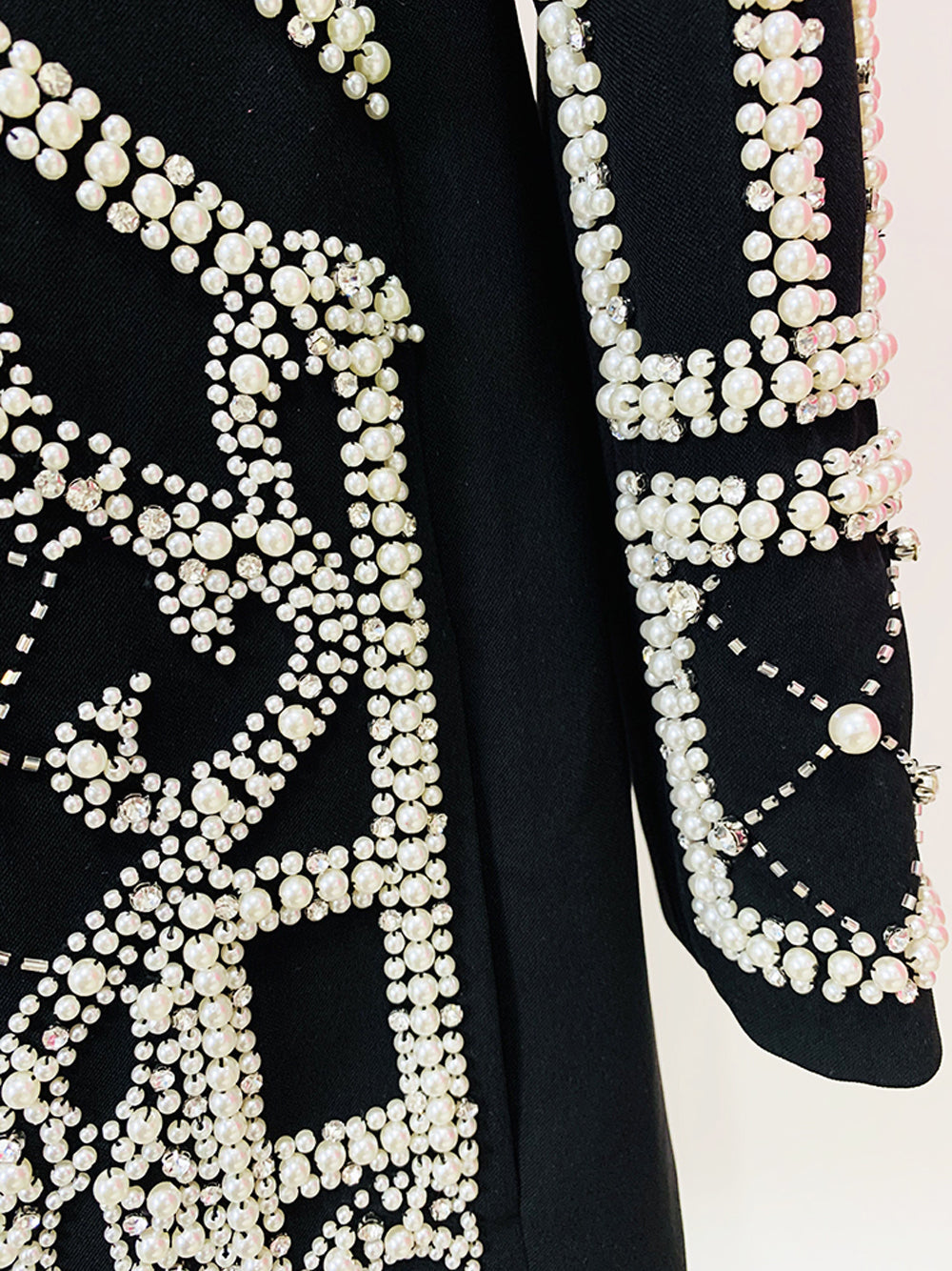 Pearl Beaded Rhinestone Grid Long Sleeve Deep V Blazer Mini Dress - View 14