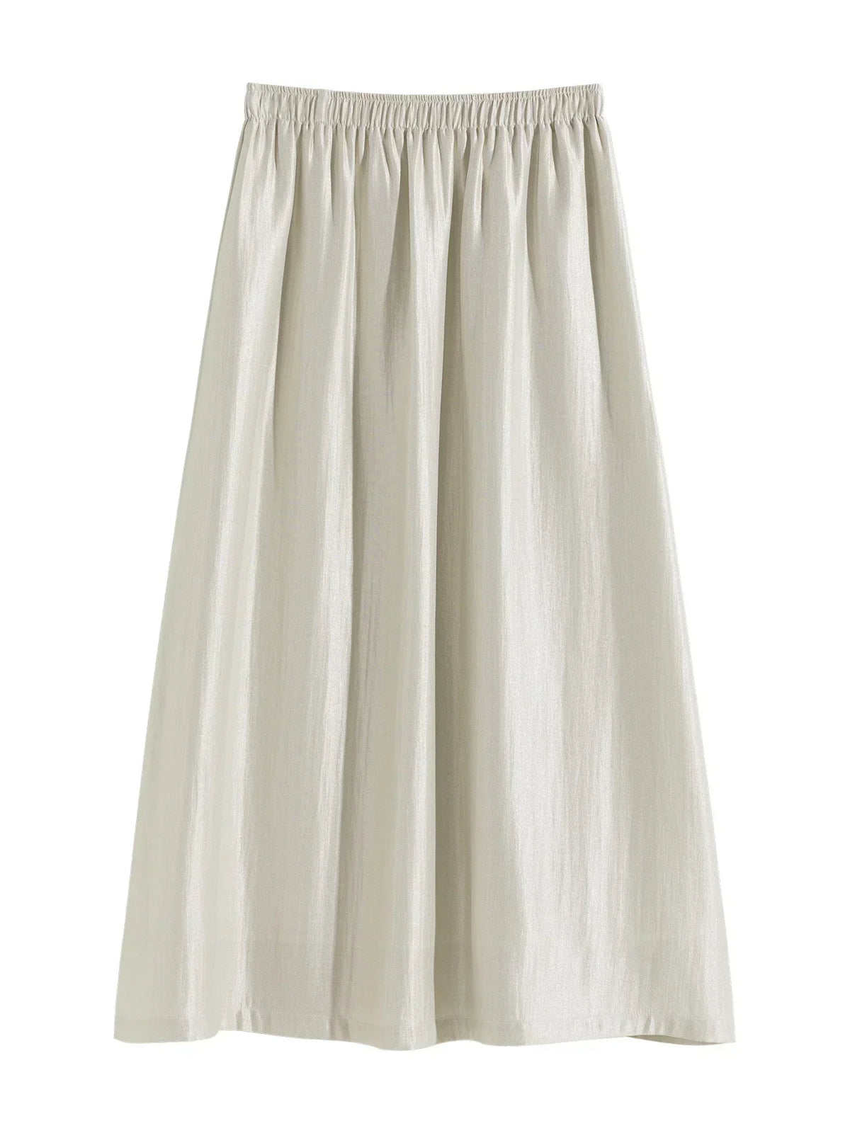 Solid Long High Waist Elastic Silver Grey Draped A-Line