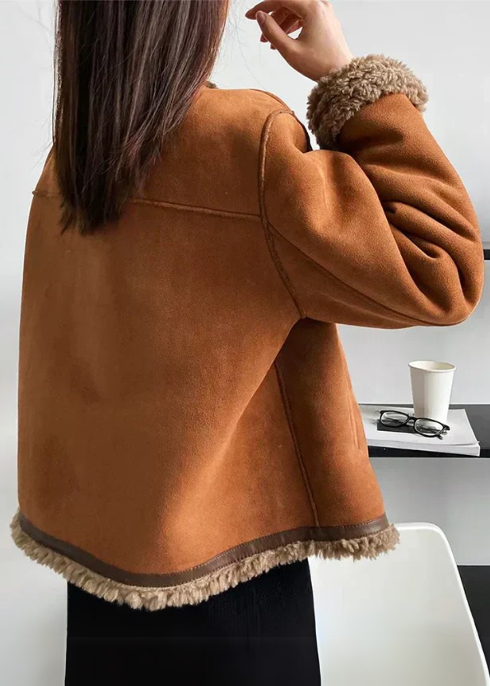 Faux Suede Shearling Lined Button Front Jacket 6