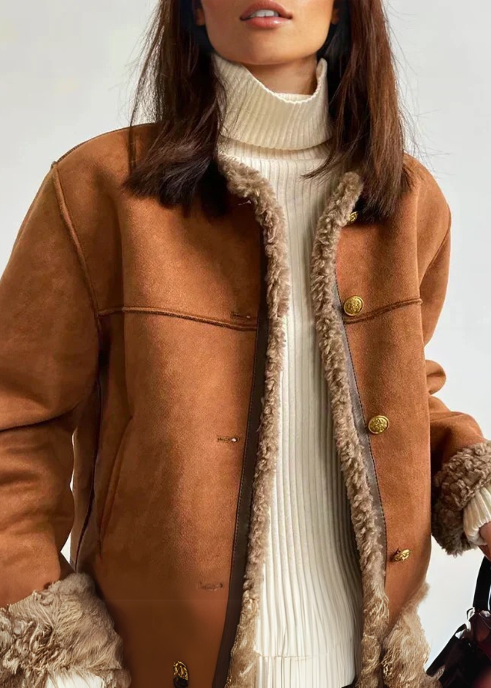 Faux Suede Shearling Lined Button Front Jacket 4