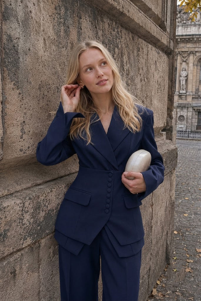V Neck Two Piece Blazer Pants Set