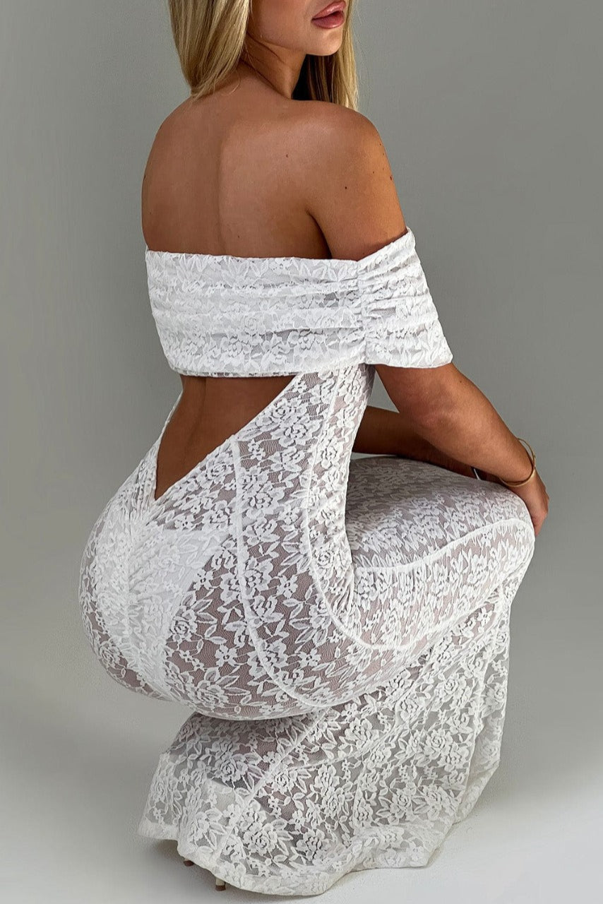 Floral Lace Backless Lace Dress - View 3