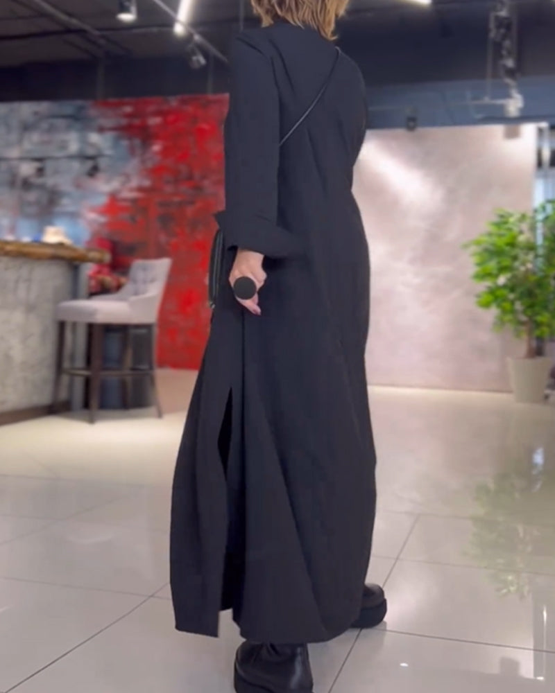 Deep V-Neck Long Sleeve Wide Cuff Loose Maxi Dress - View 3