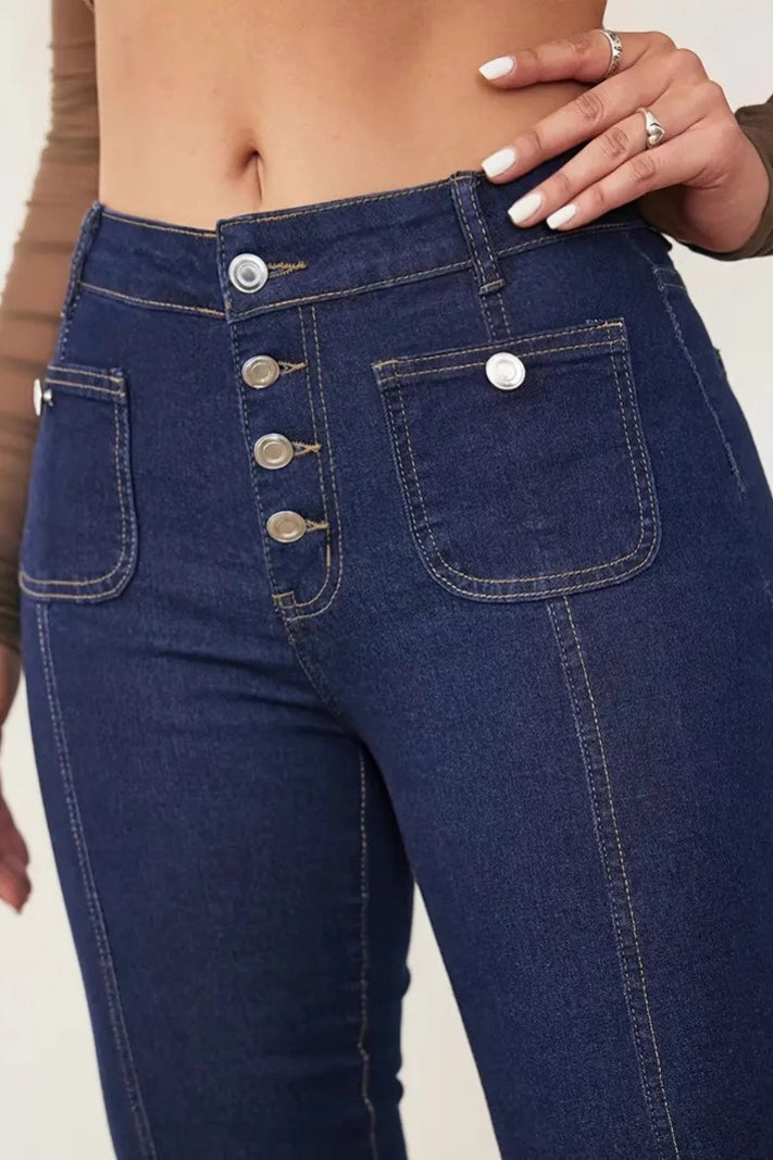 High-Waist Patchwork Flared Denim Jeans