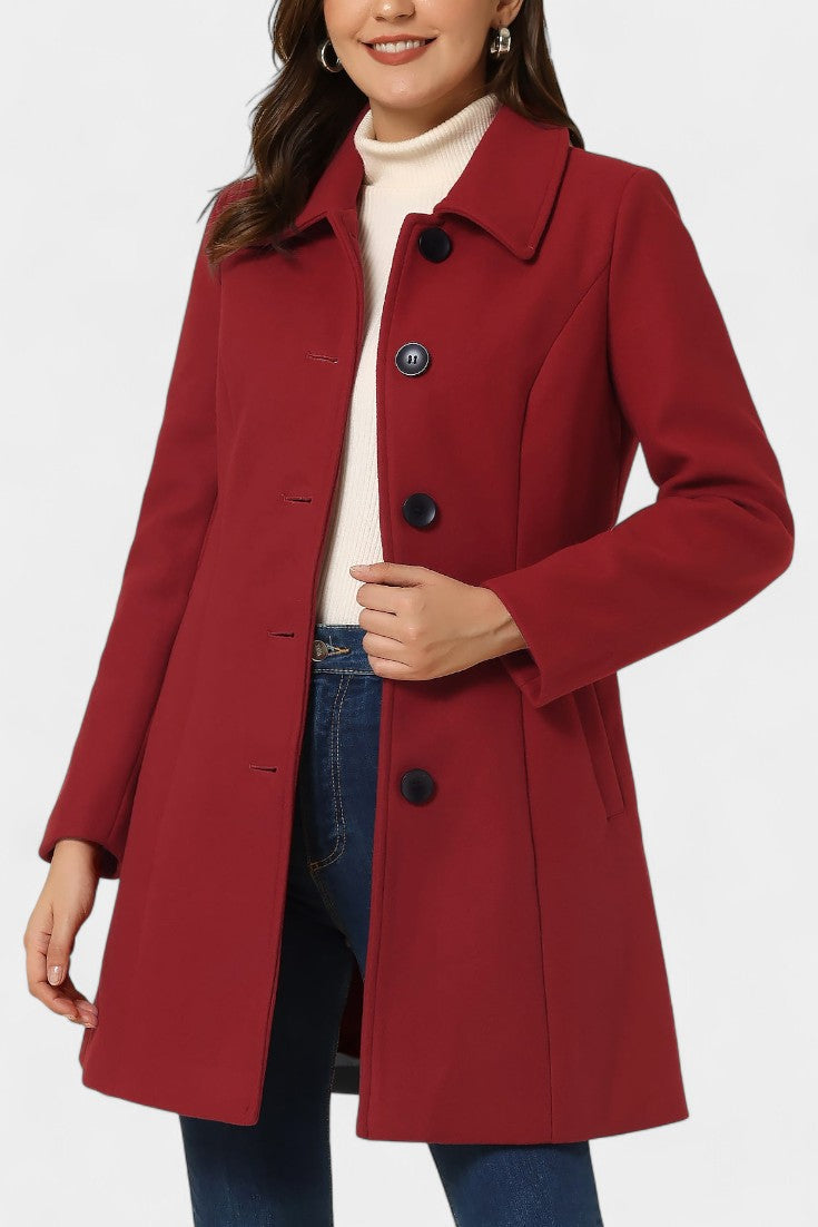 Button Front Collared Fit and Flare Coat 9