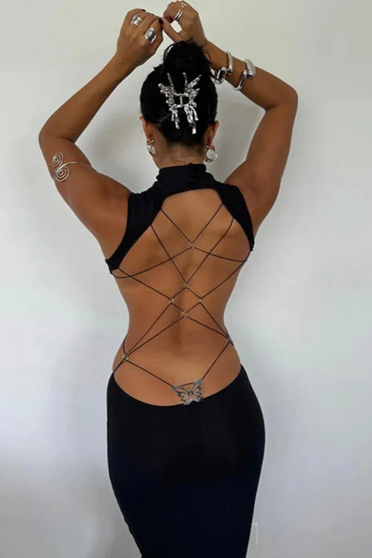 Backless Bandage Butterfly Detail Sleeveless Maxi Dress