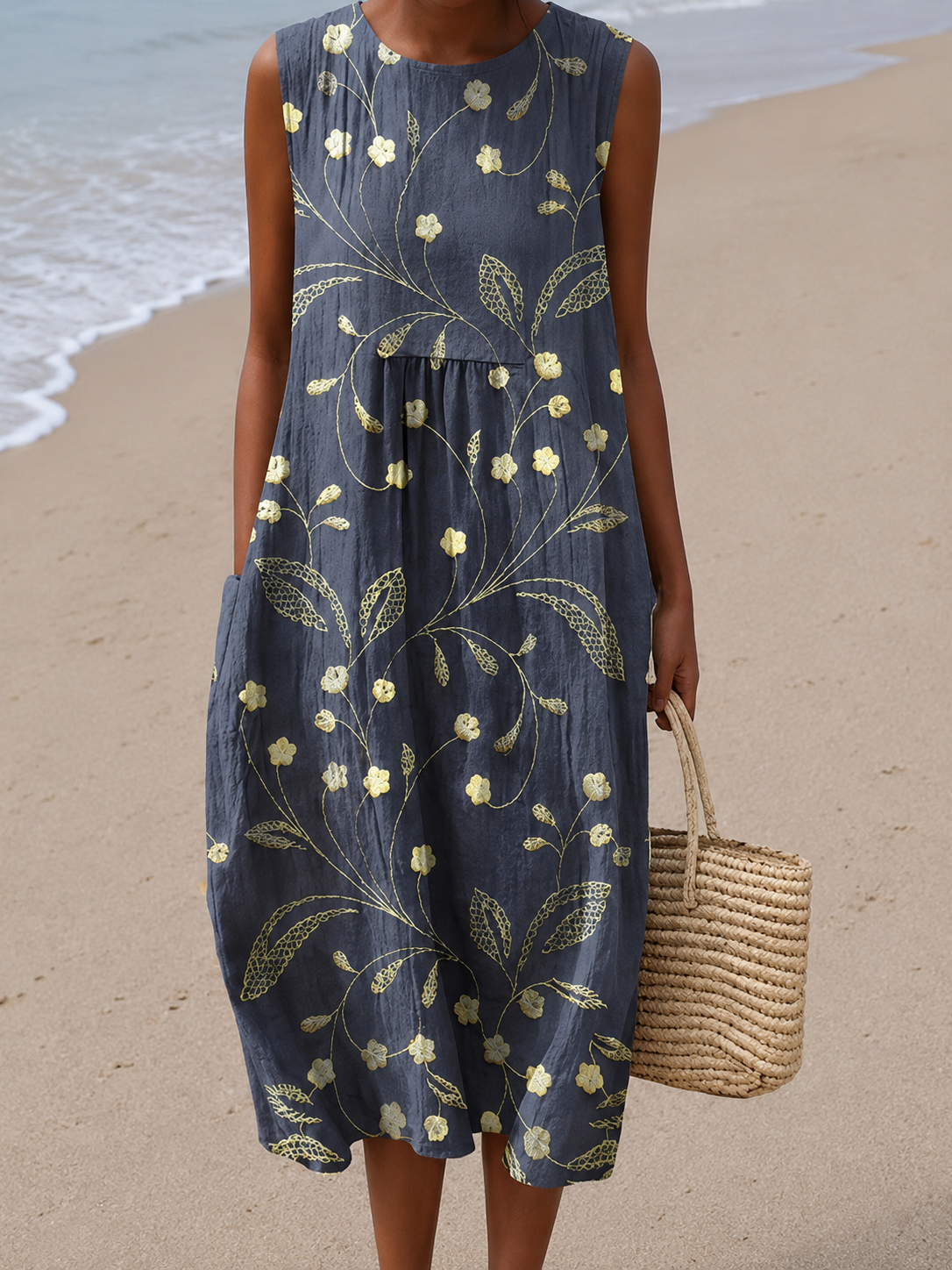 Floral Embroidered Scoop Neck Sleeveless Midi Dress 2