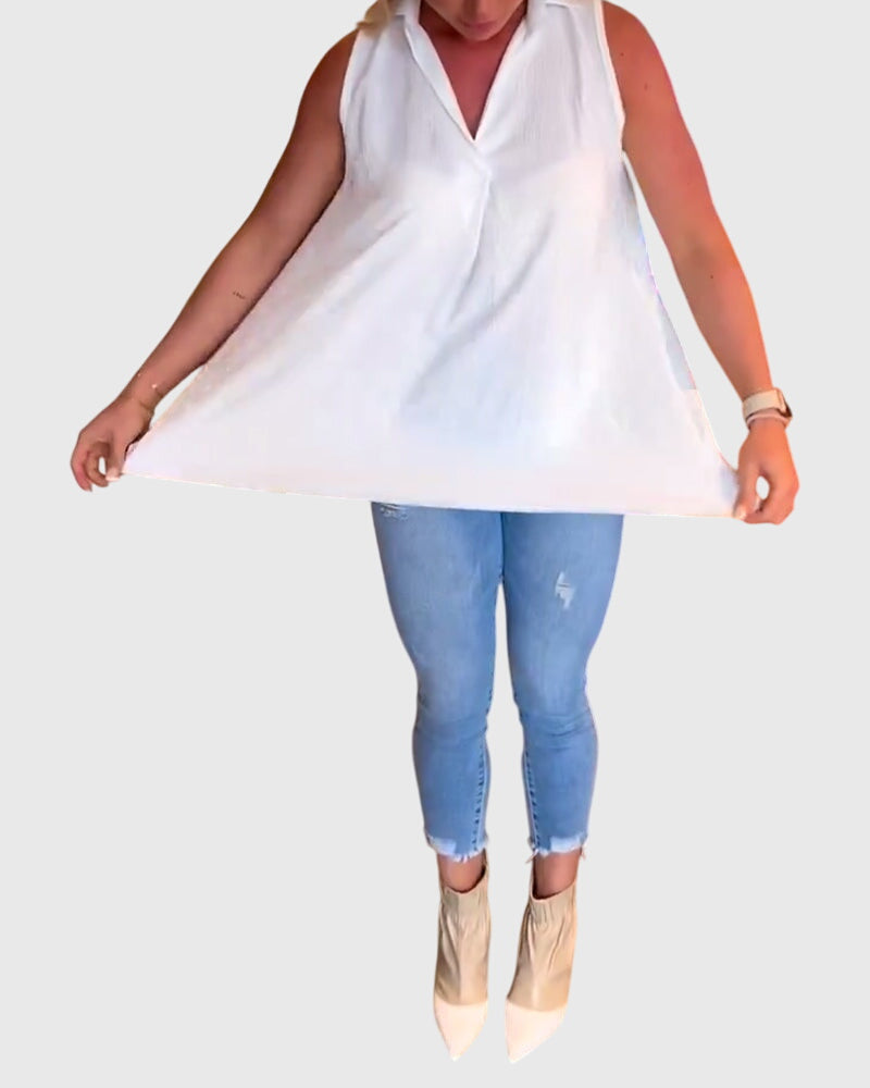 Collared Sleeveless High Low Blouse 3