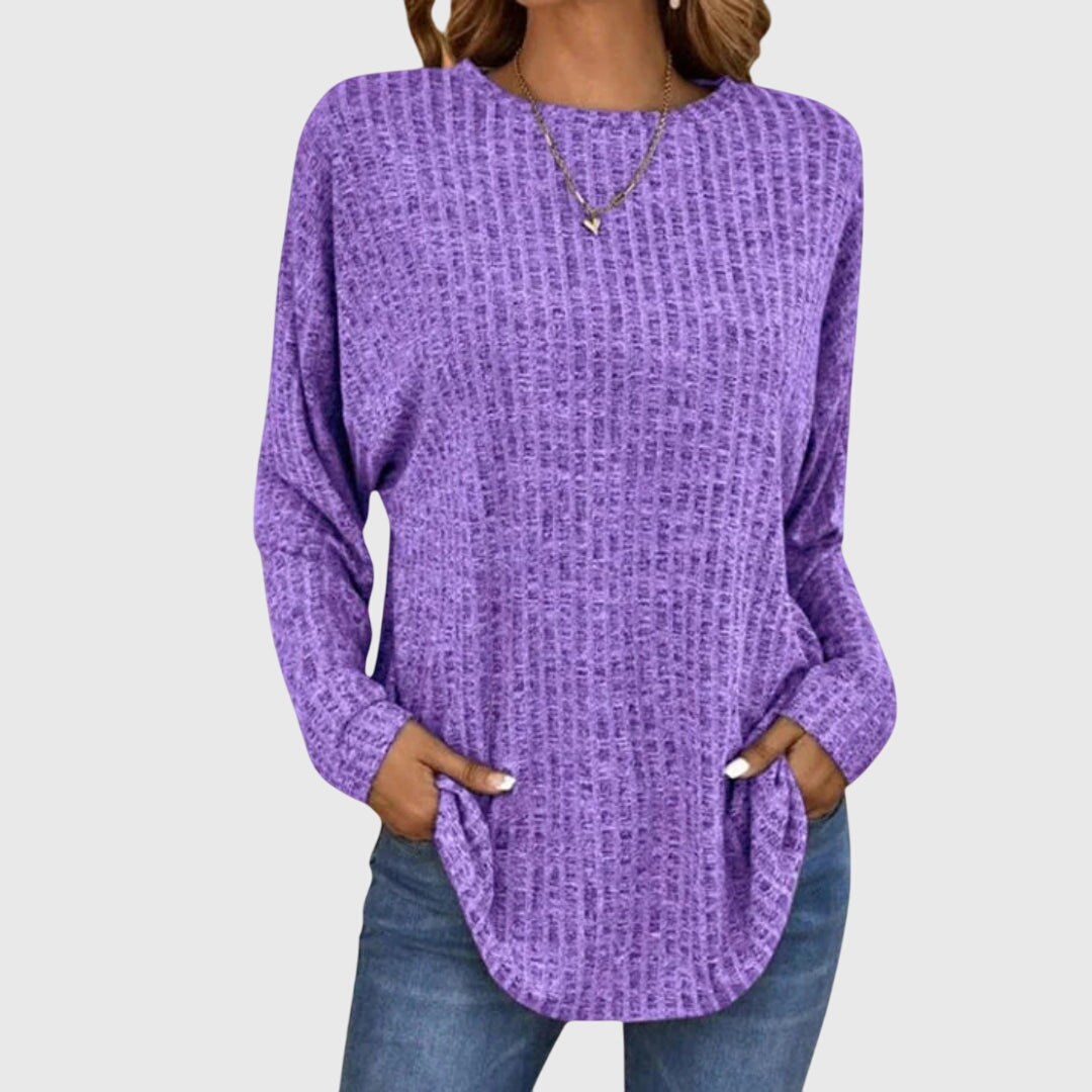 Crew Neck Long Sleeve Ribbed Knit Curved Hem Top 4