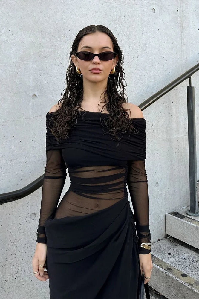 Cutenew Mesh Ruched Maxi Dress - View 3