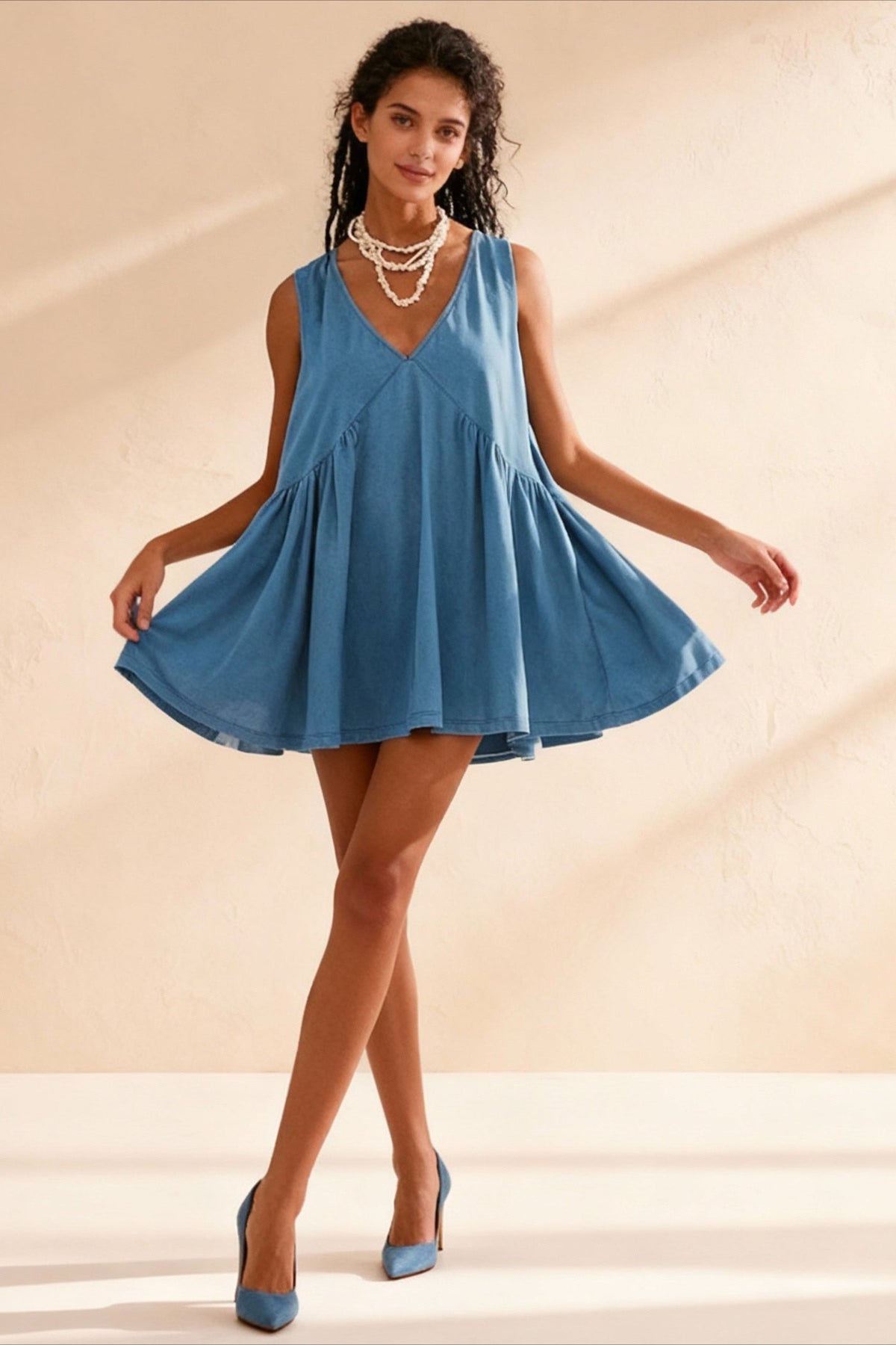 Deep V Wide Strap Mini Tank Dress