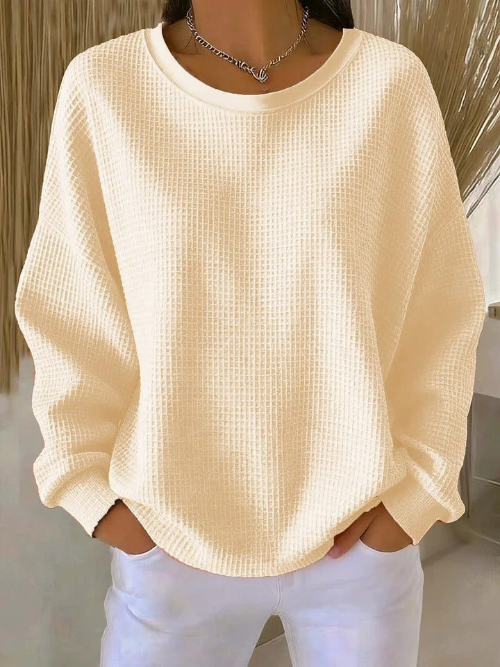 Crew Neck Drop Shoulder Waffle Knit Oversized Sweatshirt 7