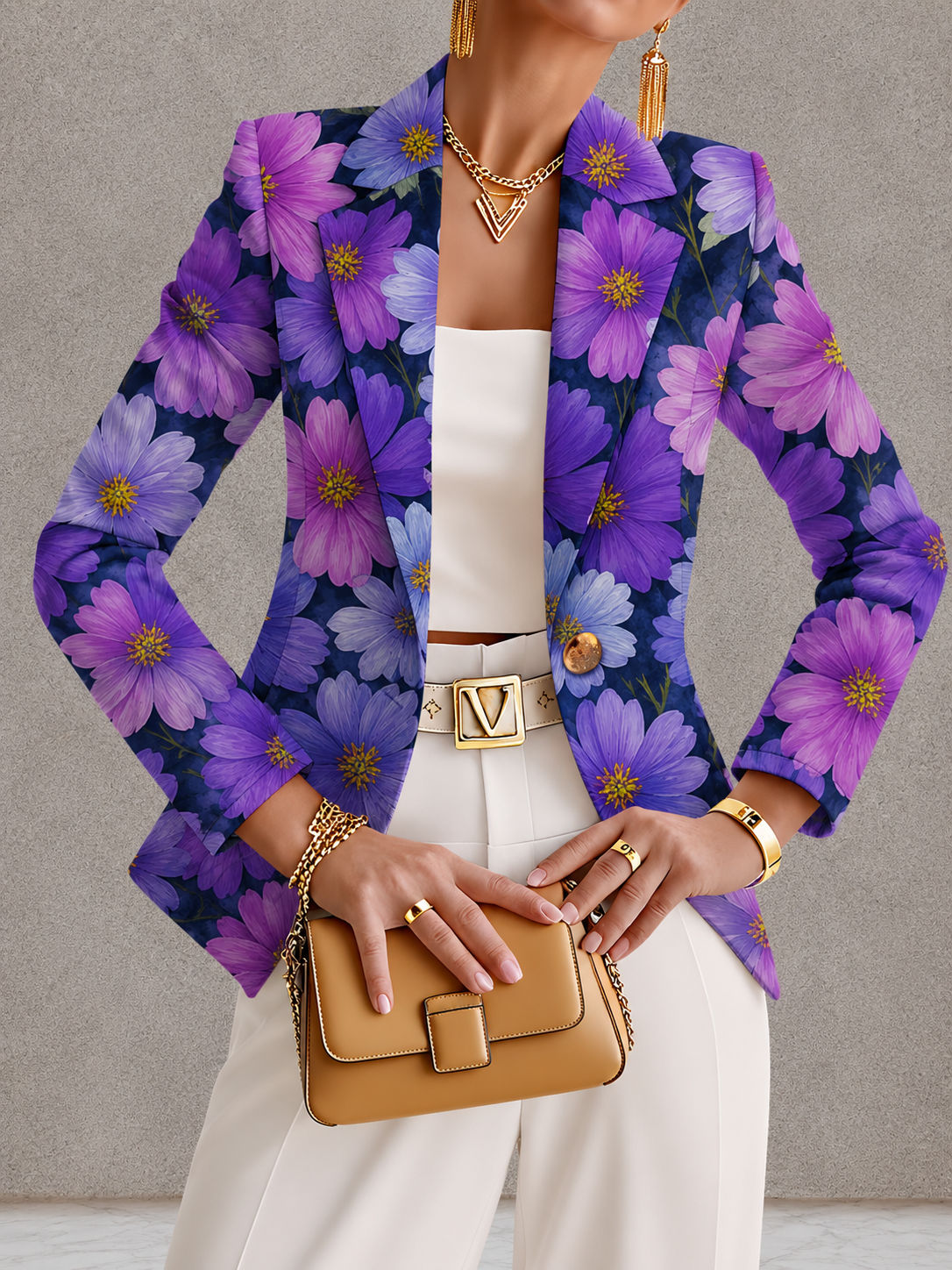 Floral Print Single Button Blazer
