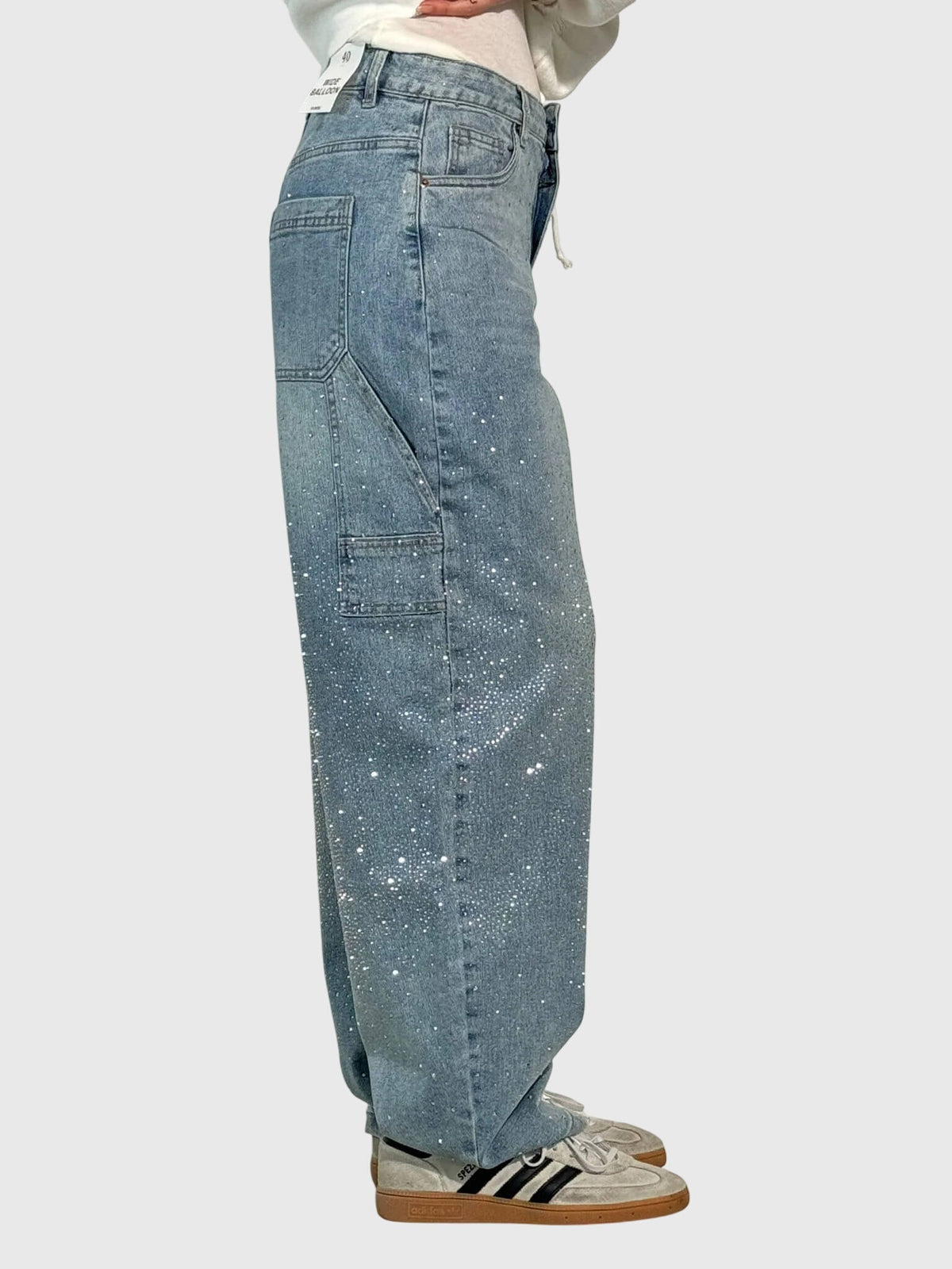 Rhinestone Embellished Wide Leg Cargo Jeans 9