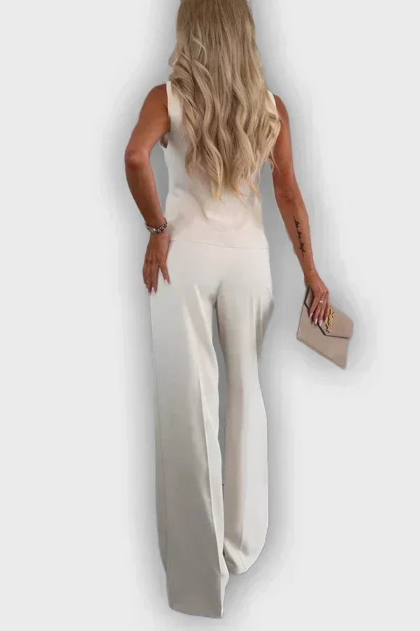 Sleeveless Button Vest and Wide Leg Pants Two Piece Set 9
