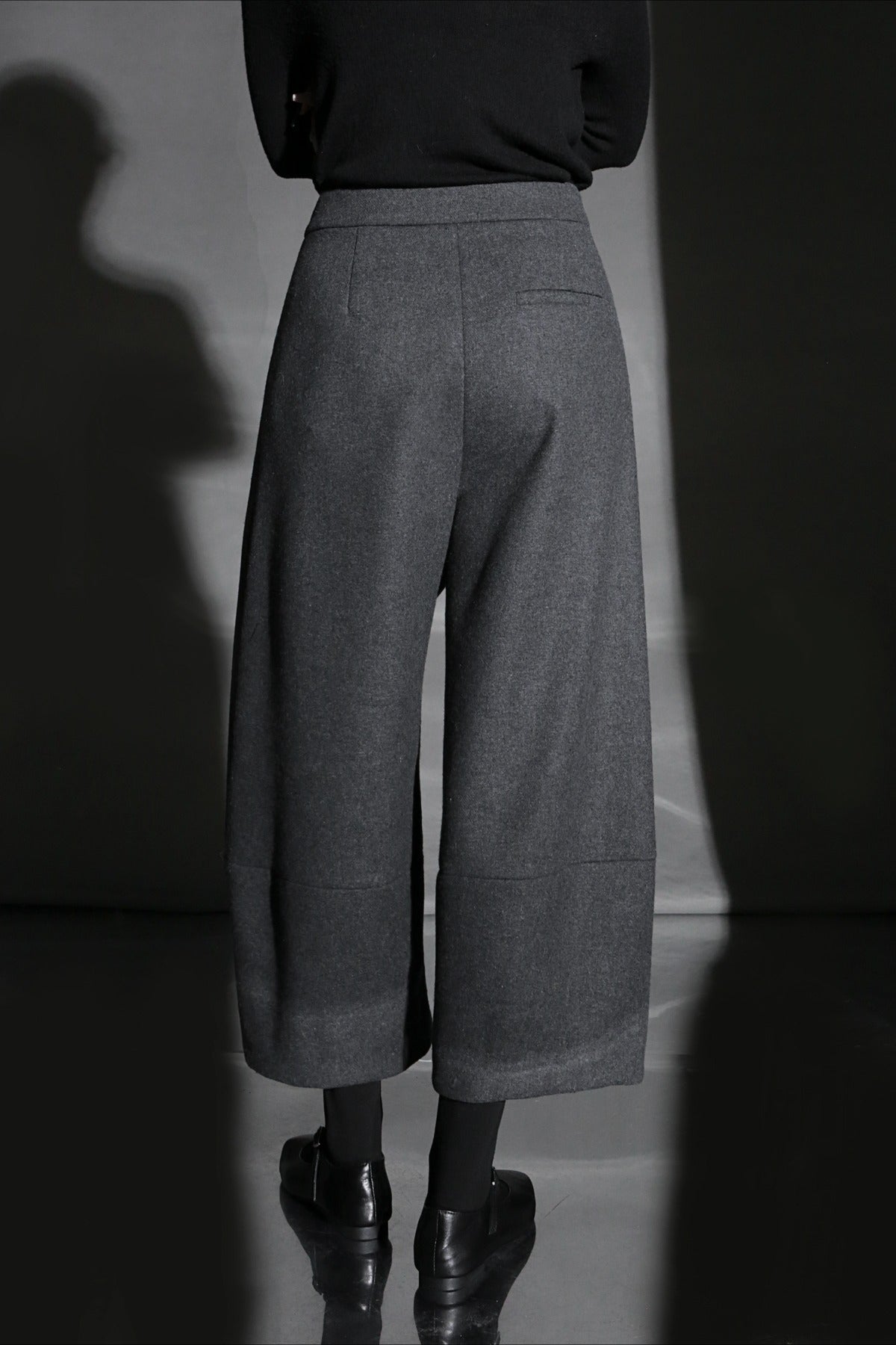 Relaxed Wide Leg Bootcut Wool Ankle Crop Pants