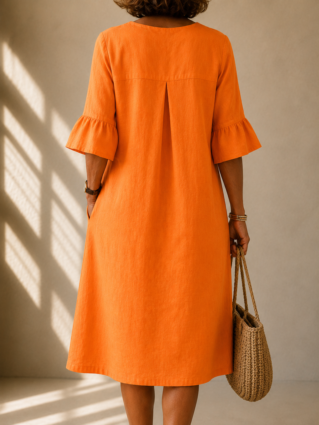 V-Neck Button Front Flutter Sleeve Midi Dress 2