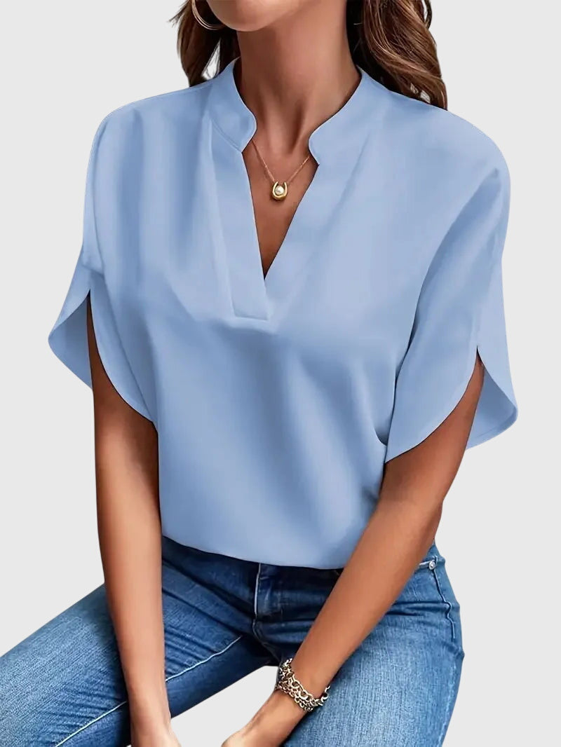 Notch V-Neck Short Sleeve Blouse 7