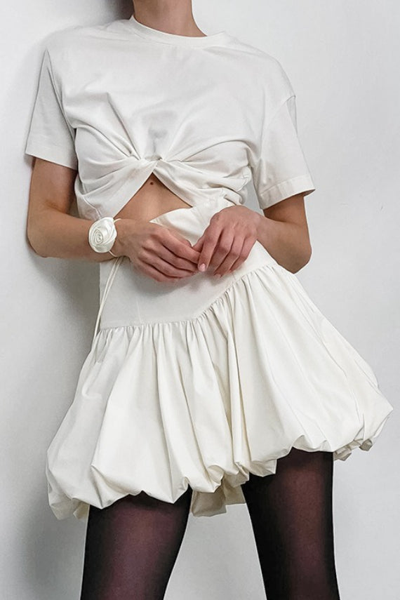 High-Waist Pleated Denim Mini Skort